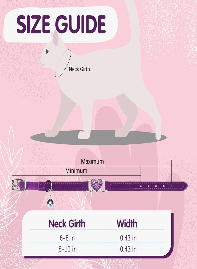 BINGPET Diamond Cat Collar,Adjustable Soft Velvet Leather Safe Kitten Collar with Crystal Heart Charm and Bells,Girl Boy Bling Stylish Cat Collars with Safety Elastic (Purple, Neck Girth 8"-10") - Image 4